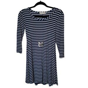 Navy and White Striped 3/4 Sleeve Dress